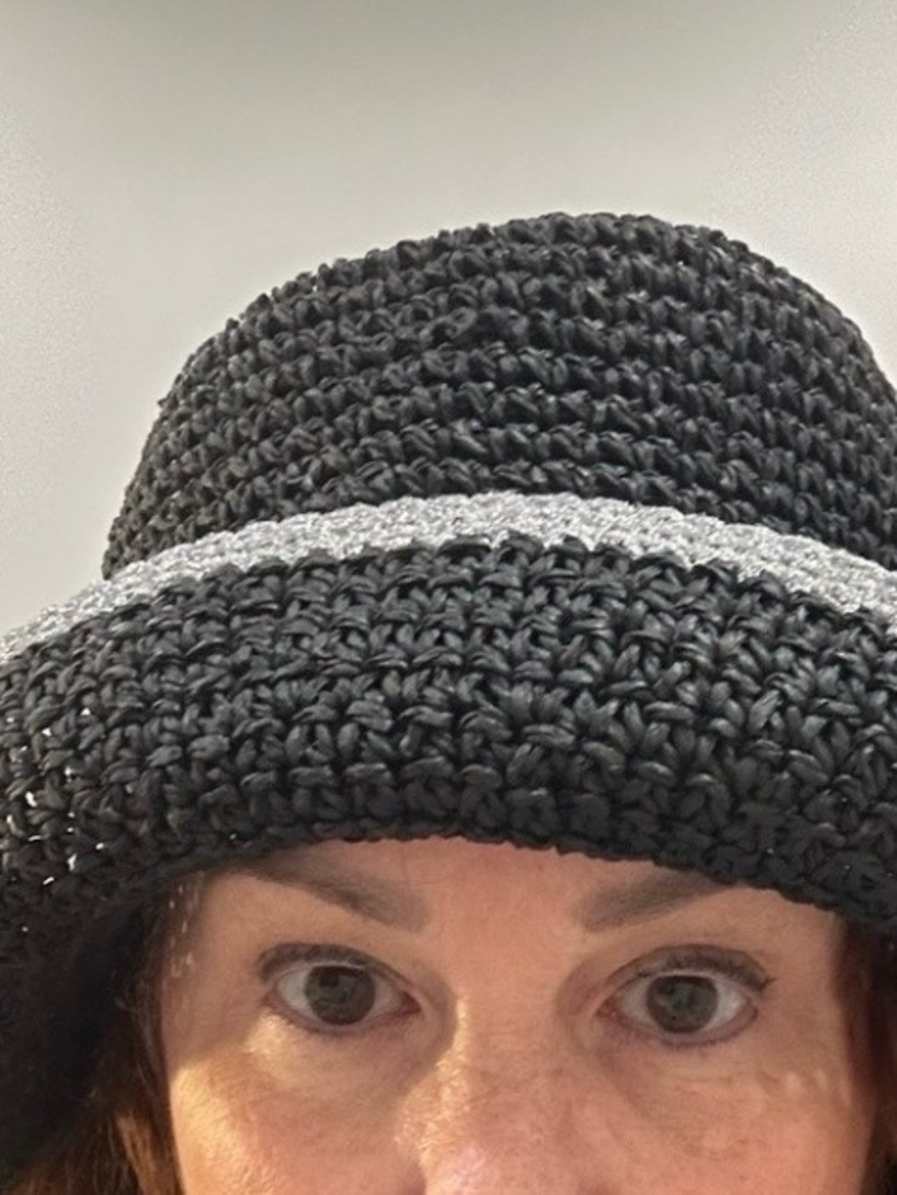 Women's Black Crochet Sun Hat with Silver Trim
